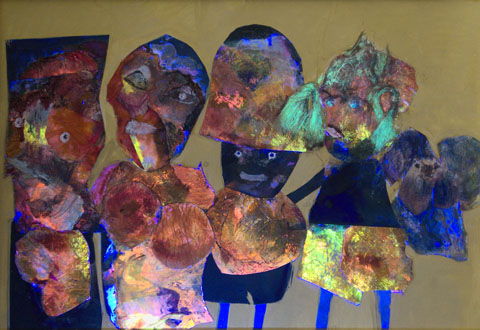 Portrait einer großbürgerlichen Familie mit Hund um 1912, Ansicht unter Mischlicht (Tageslicht + UV-Licht)